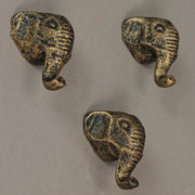 Set of 6 Antique Gold Finish Cast Iron Elephant Head Cabinet Knobs Decorative Drawer Pulls - 2 Inches Tall, Easy Install -