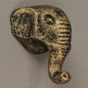 Set of 6 Antique Gold Finish Cast Iron Elephant Head Cabinet Knobs Decorative Drawer Pulls - 2 Inches Tall, Easy Install -