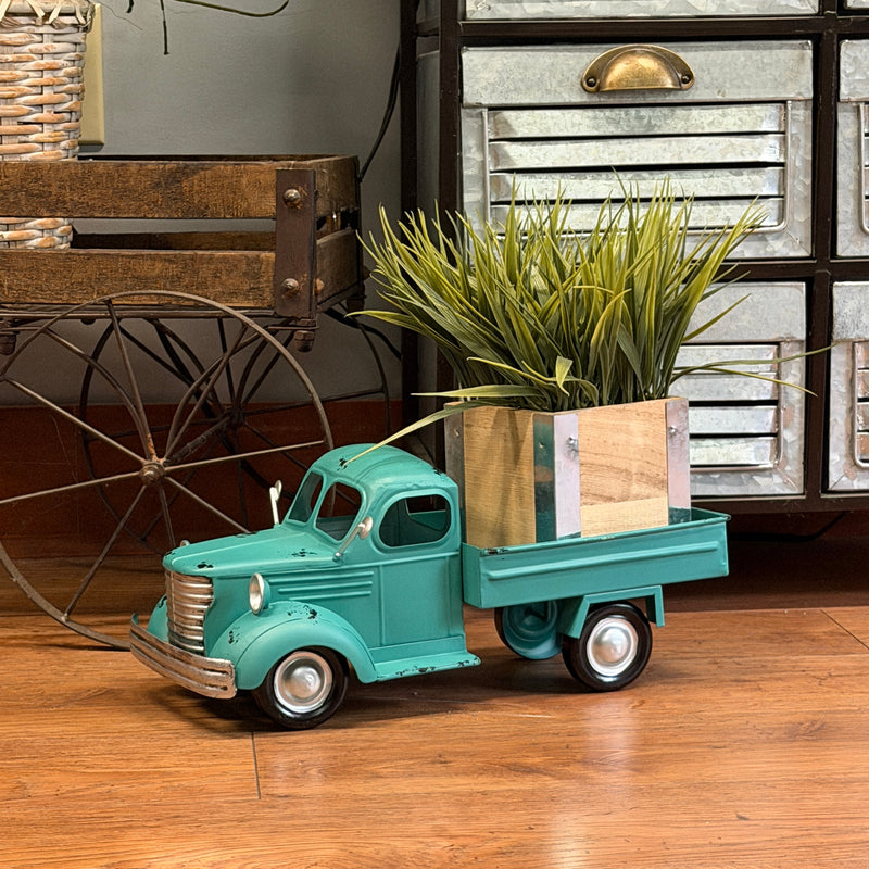 Teal - Image 4 - Zeckos Vintage Pickup Truck Garden Planter, 14-Inch Distressed Teal Metal