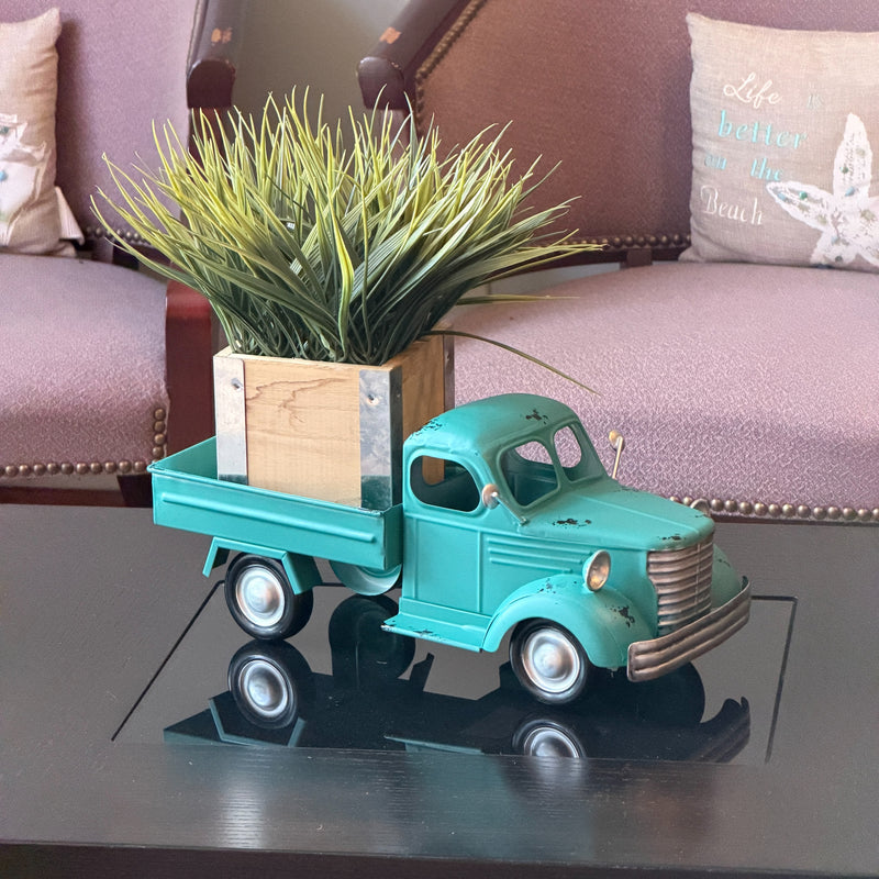 Teal - Image 5 - Zeckos Vintage Pickup Truck Garden Planter, 14-Inch Distressed Teal Metal