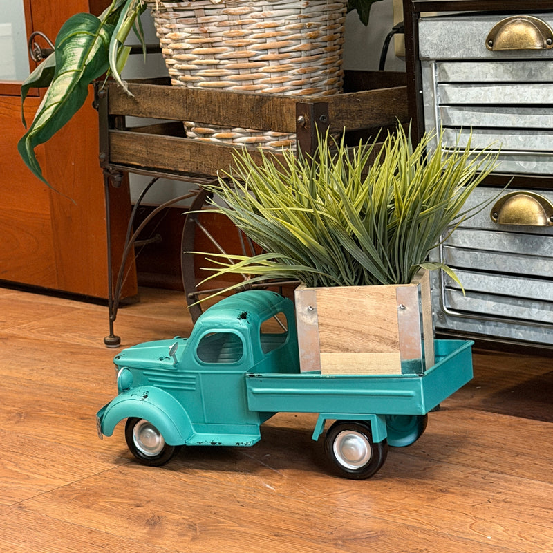 Teal - Image 6 - Zeckos Vintage Pickup Truck Garden Planter, 14-Inch Distressed Teal Metal