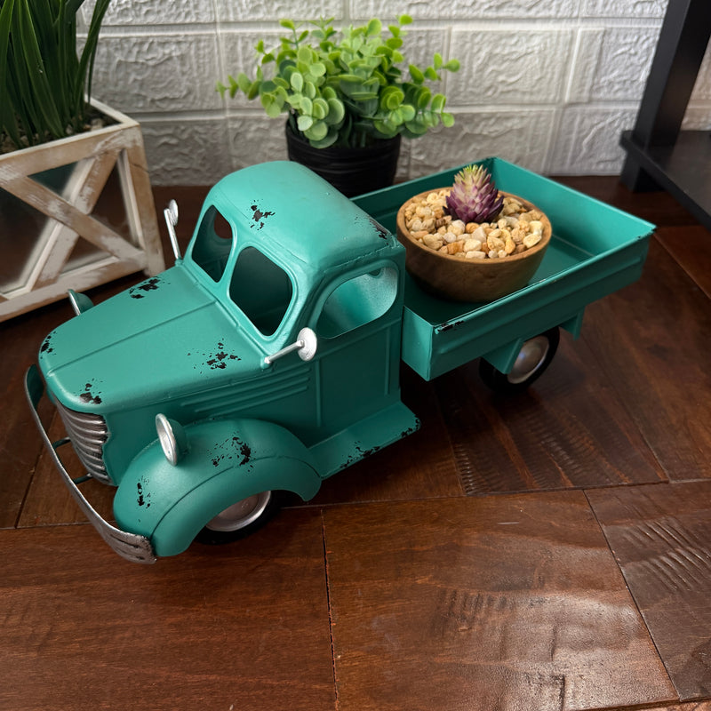 Teal - Image 7 - Zeckos Vintage Pickup Truck Garden Planter, 14-Inch Distressed Teal Metal