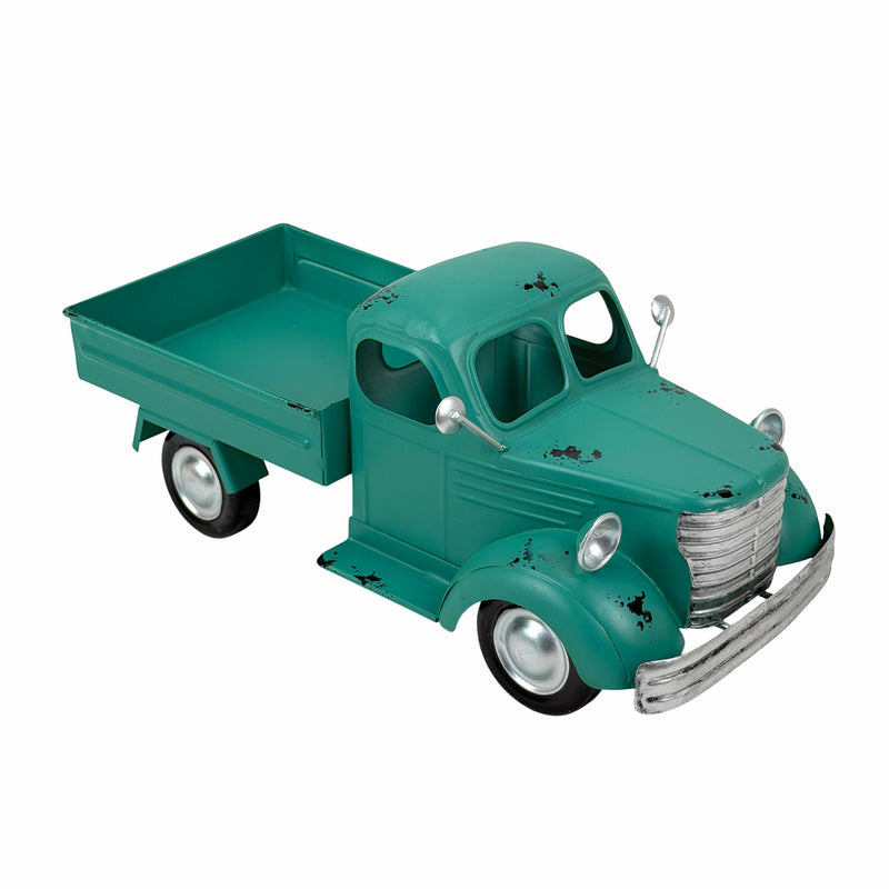 Teal - Image 1 - Zeckos Vintage Pickup Truck Garden Planter, 14-Inch Distressed Teal Metal