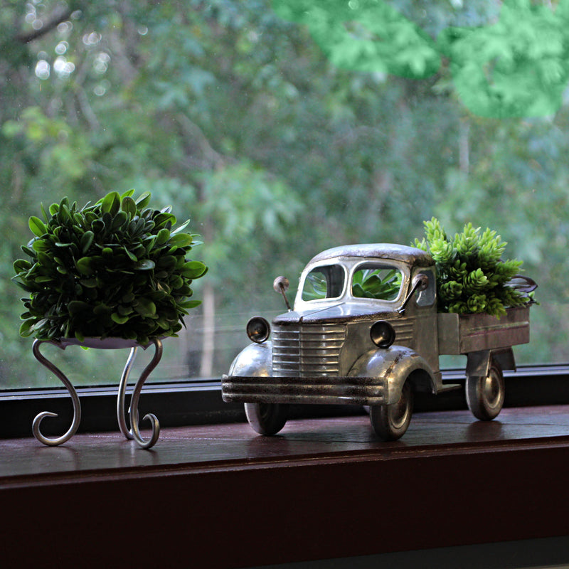 Metal Truck Planter, 14 Inch Distressed Galvanized Silver Pickup Image 6