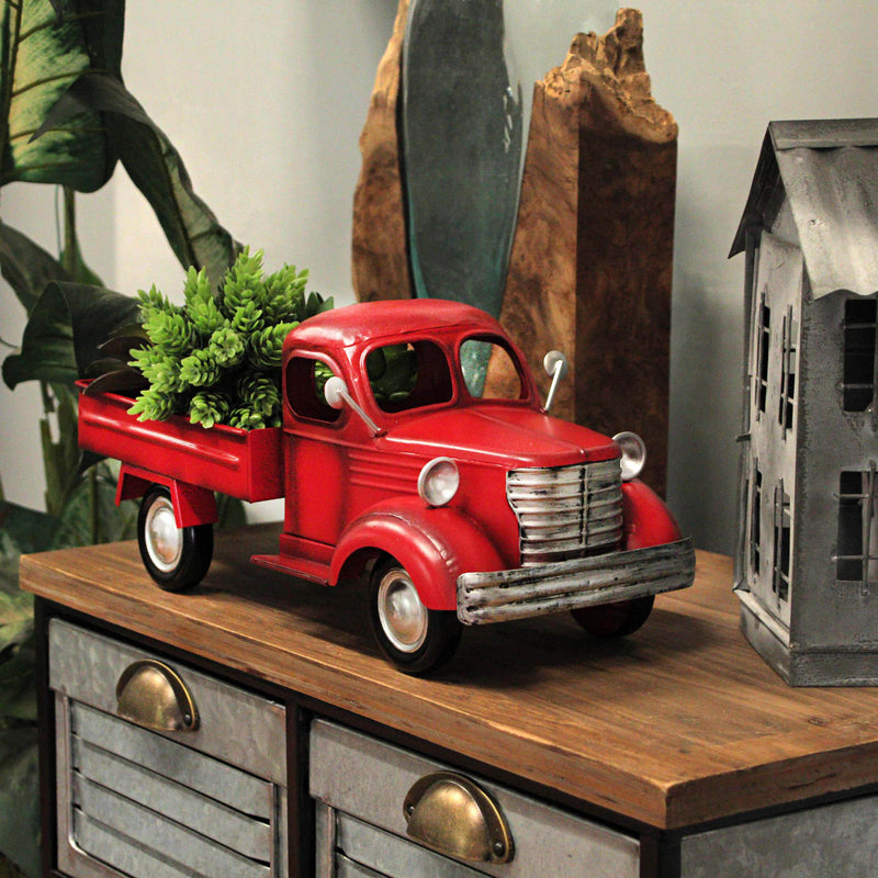 Metal Truck Planter, 14 Inch Rustic Red Vintage Pickup Image 4