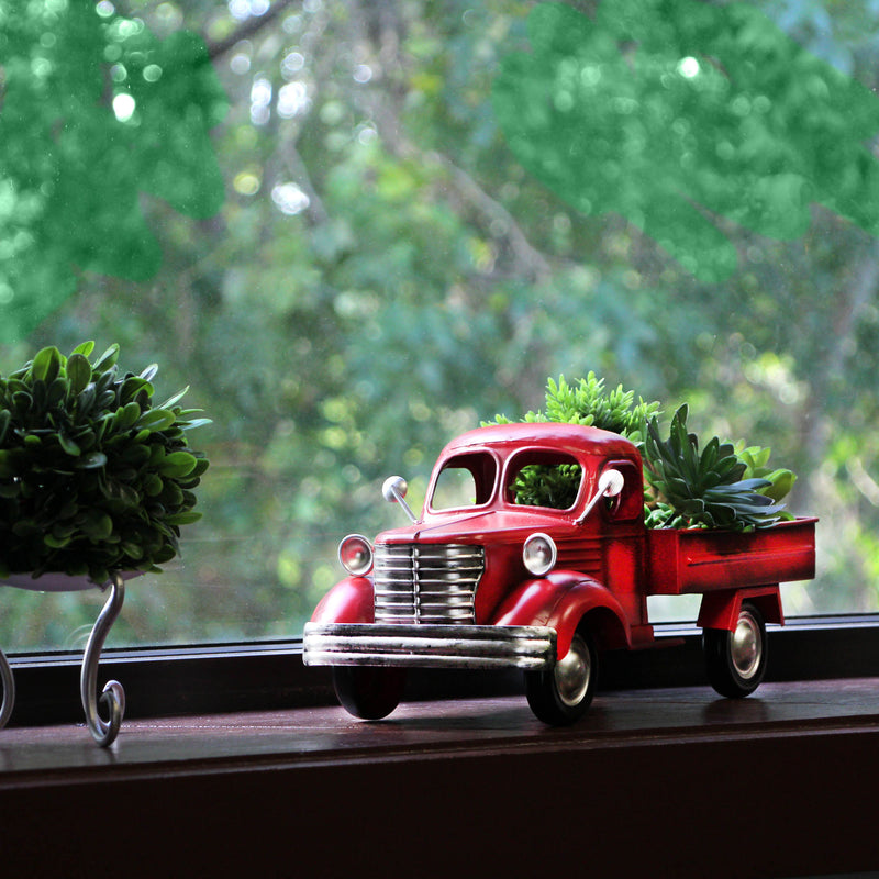 Metal Truck Planter, 14 Inch Rustic Red Vintage Pickup Image 7