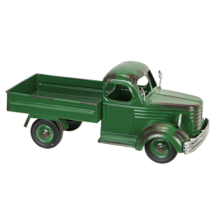 Metal Antique Truck Planter - Vintage Green, 14 Inches Long, Rustic Indoor/Outdoor Decor, Durable Weathered Finish, Charming