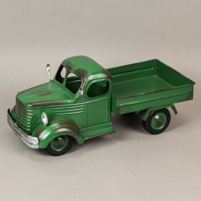 Metal Antique Truck Planter - Vintage Green, 14 Inches Long, Rustic Indoor/Outdoor Decor, Durable Weathered Finish, Charming
