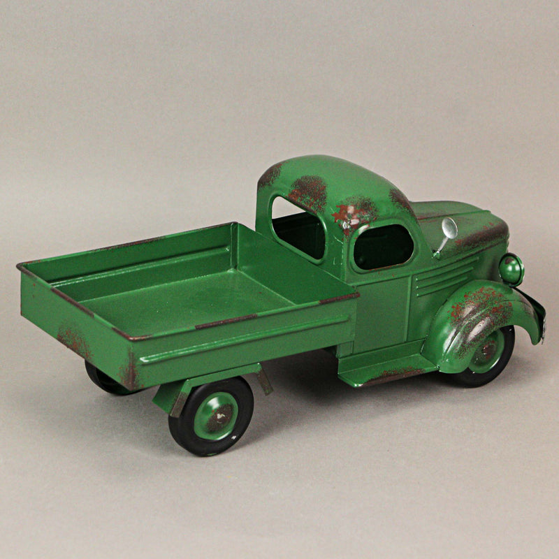Metal Antique Truck Planter - Vintage Green, 14 Inches Long, Rustic Indoor/Outdoor Decor, Durable Weathered Finish, Charming