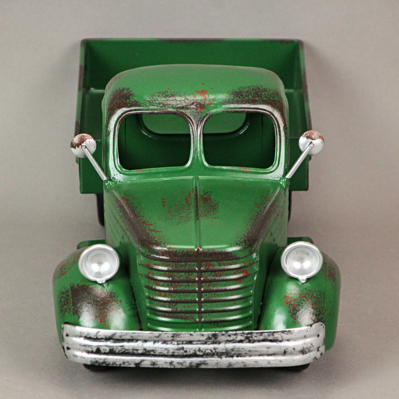 Metal Antique Truck Planter - Vintage Green, 14 Inches Long, Rustic Indoor/Outdoor Decor, Durable Weathered Finish, Charming