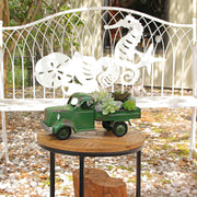 Metal Antique Truck Planter - Vintage Green, 14 Inches Long, Rustic Indoor/Outdoor Decor, Durable Weathered Finish, Charming