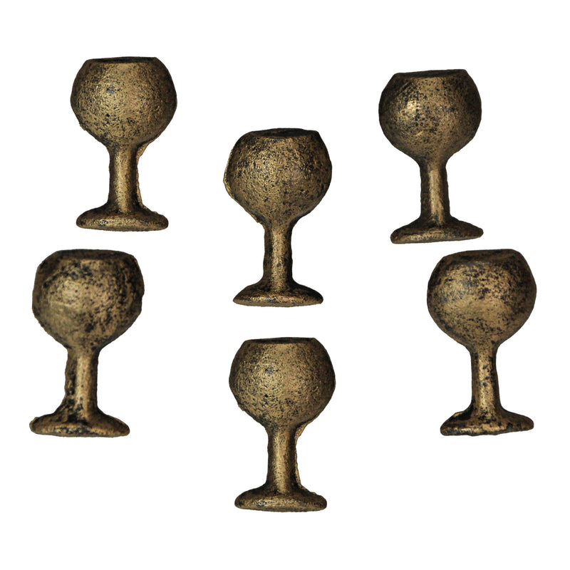 Gold - Image 2 - Set of 6 Antique Gold Finish Cast Iron Wine Glass Decorative Cabinet Knobs and Drawer Pulls - Elegant 1.75