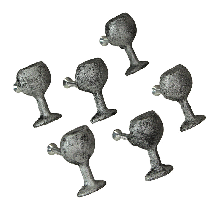 Silver - Image 1 - Set of 6 Antique Silver Finish Cast Iron Wine Glass Decorative Drawer Pulls Cabinet Knobs - Vintage