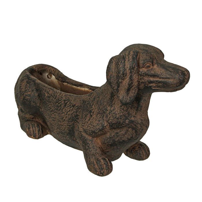 Brown - Image 2 - Whimsical Dachshund Dog Resin Planter: Rustic Brown Finish, Indoor-Outdoor Decor, 20 Inches Long,
