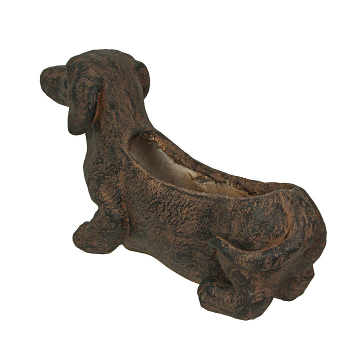 Brown - Image 3 - Whimsical Dachshund Dog Resin Planter: Rustic Brown Finish, Indoor-Outdoor Decor, 20 Inches Long,