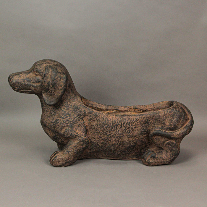 Brown - Image 6 - Whimsical Dachshund Dog Resin Planter: Rustic Brown Finish, Indoor-Outdoor Decor, 20 Inches Long,