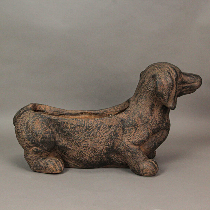 Brown - Image 7 - Whimsical Dachshund Dog Resin Planter: Rustic Brown Finish, Indoor-Outdoor Decor, 20 Inches Long,
