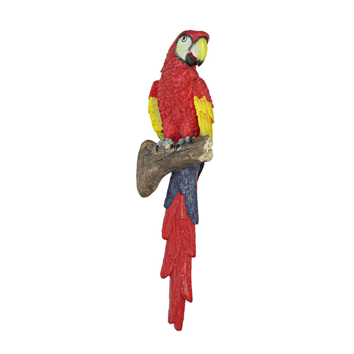 18-Inch Scarlet Macaw Parrot Resin Wall Sculpture, a Vibrant Tropical Bird Home Decor Accent - Simple Installation - Infuse