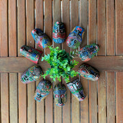 Set of 10 Hand-Carved 5-Inch High Tropical Dot-Painted Tribal Masks for Unique Wall Decor - Exquisite Artistic Craftsmanship