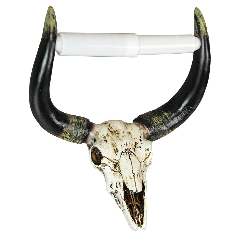 Southwestern Bull Skull Wall Mount Decorative Toilet Paper Holder: Rustic Resin Steer Skull Bathroom Decor - Western Charm