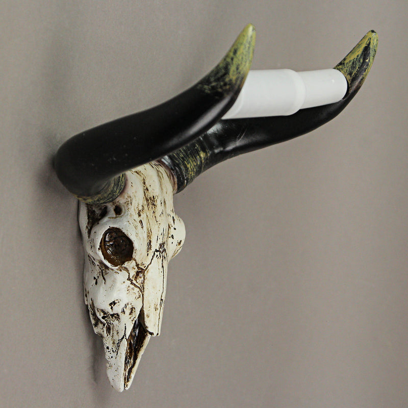 Southwestern Bull Skull Wall Mount Decorative Toilet Paper Holder: Rustic Resin Steer Skull Bathroom Decor - Western Charm
