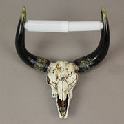 Southwestern Bull Skull Wall Mount Decorative Toilet Paper Holder: Rustic Resin Steer Skull Bathroom Decor - Western Charm