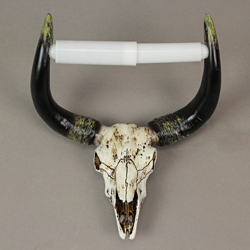 Southwestern Bull Skull Wall Mount Decorative Toilet Paper Holder: Rustic Resin Steer Skull Bathroom Decor - Western Charm