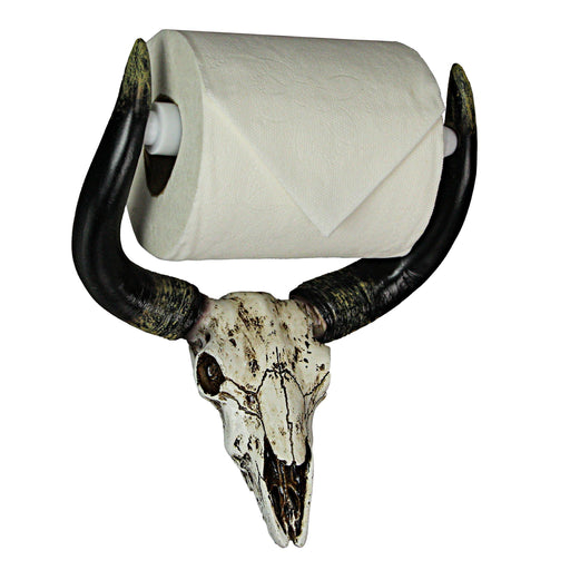 Southwestern Bull Skull Wall Mount Decorative Toilet Paper Holder: Rustic Resin Steer Skull Bathroom Decor - Western Charm