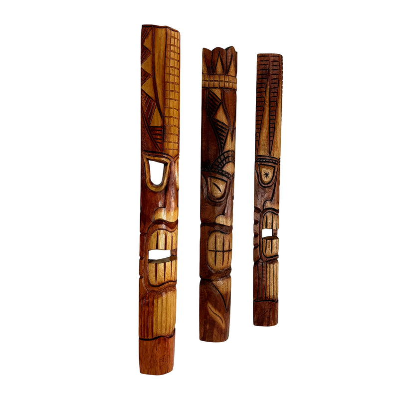 Set of 3 Tiki Mask Wall Sculptures, Hawaiian Gods, 40 Inch Image 3