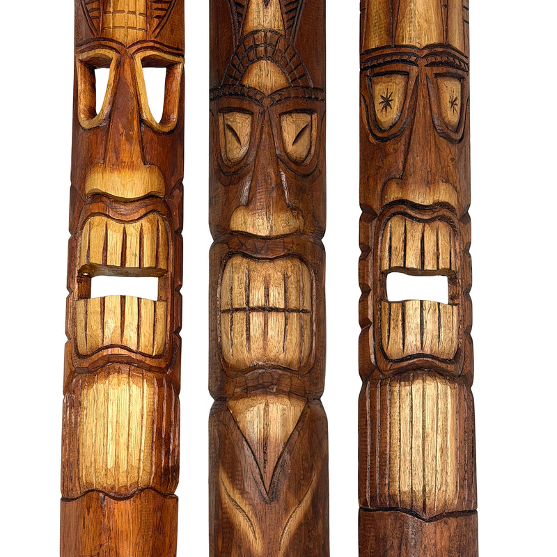 Set of 3 Tiki Mask Wall Sculptures, Hawaiian Gods, 40 Inch Image 2