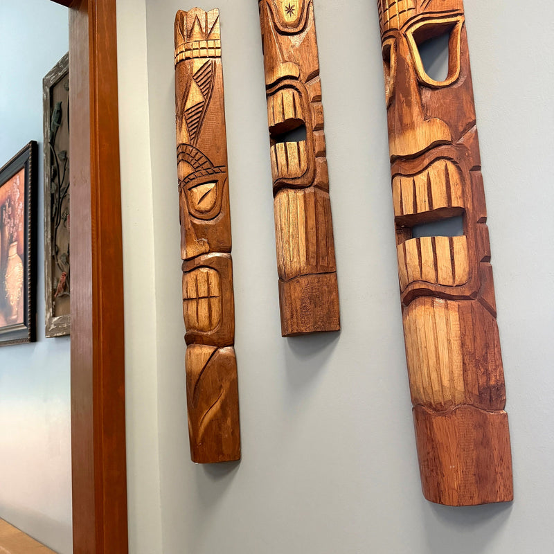 Set of 3 Tiki Mask Wall Sculptures, Hawaiian Gods, 40 Inch Image 5