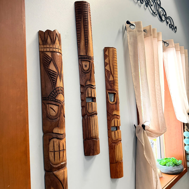 Set of 3 Tiki Mask Wall Sculptures, Hawaiian Gods, 40 Inch Image 6