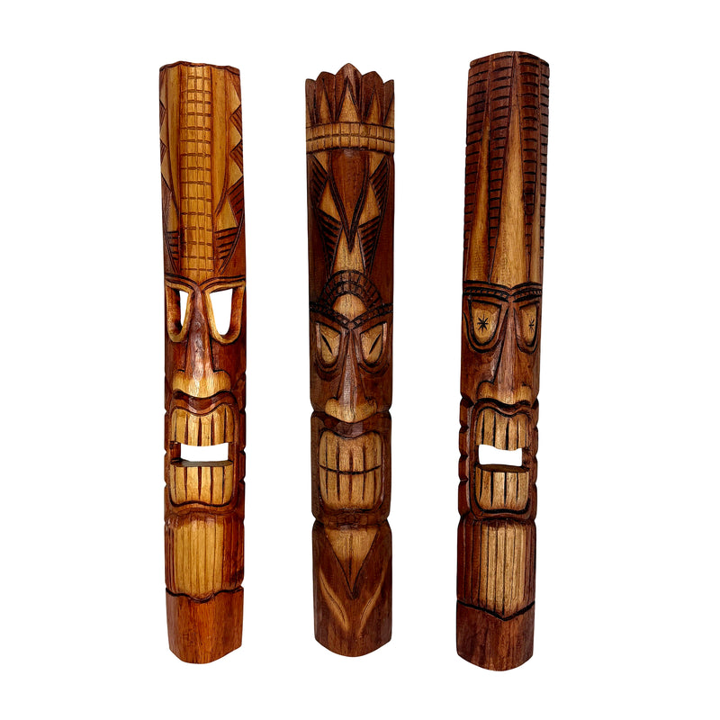 Set of 3 Tiki Mask Wall Sculptures, Hawaiian Gods, 40 Inch Image 1
