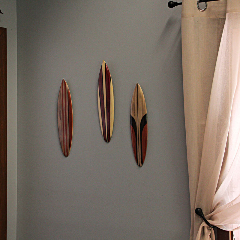 15.75 Inch - Image 5 - Set of 3 Hand-Carved and Painted 16-Inch Wooden Surfboard Wall Hangings - Unique Beach Art Decorations