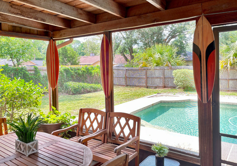 39 Inch - Image 4 - Set of 3 Hand-Carved Wooden Surfboard Wall Hangings - Coastal Charm - Striped Surf Beach Art Decor - 39