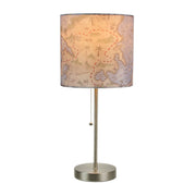 Set of 2 Decorative Treasure Map Brushed Nickel Accent Lamps for Nautical and Beach-Themed Living Spaces - 19 Inches Tall -