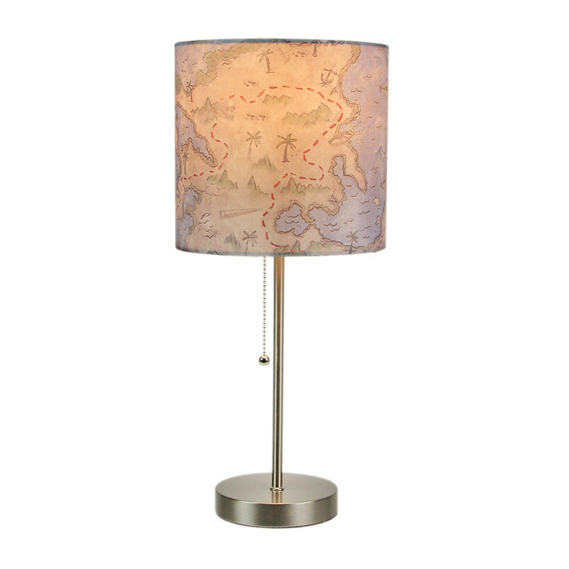 Treause Map - Image 1 - Decorative Treasure Map Brushed Nickel Accent Lamp, 19 Inches High: Coastal Pirate Beach Decor -