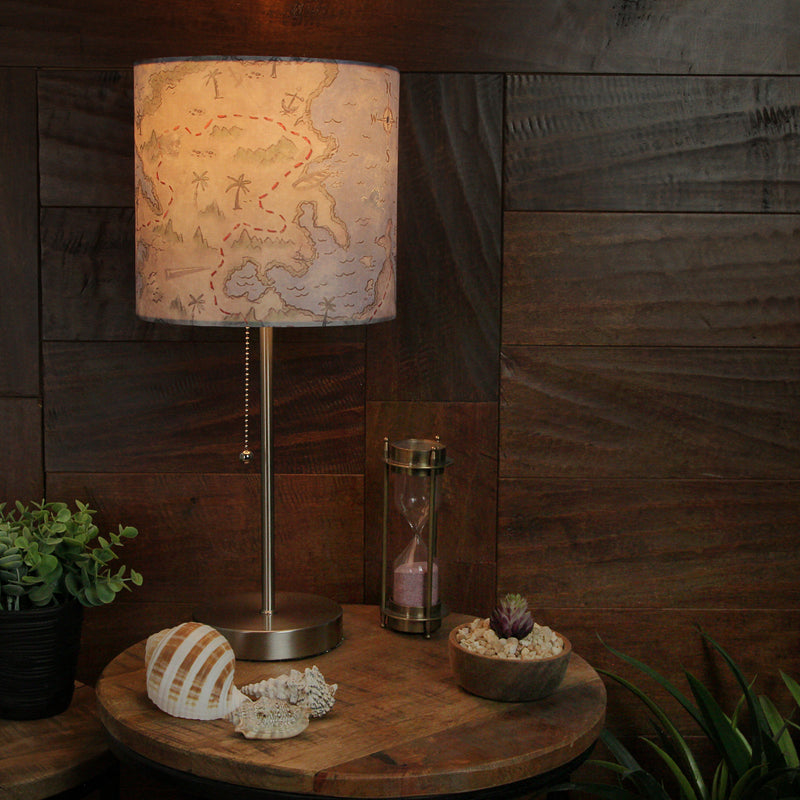 Decorative Treasure Map Brushed Nickel Accent Lamp Coastal Pirate Beach Decor Image 7