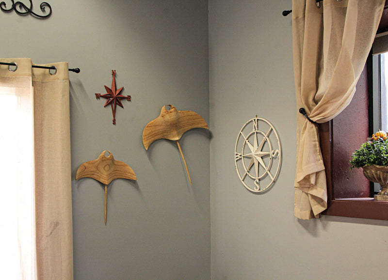 18in & 22in Set - Image 4 - Set of 2 Hand-Carved Natural Brown Wood Stingray Wall Hanging Sculptures - Coastal Manta Ray