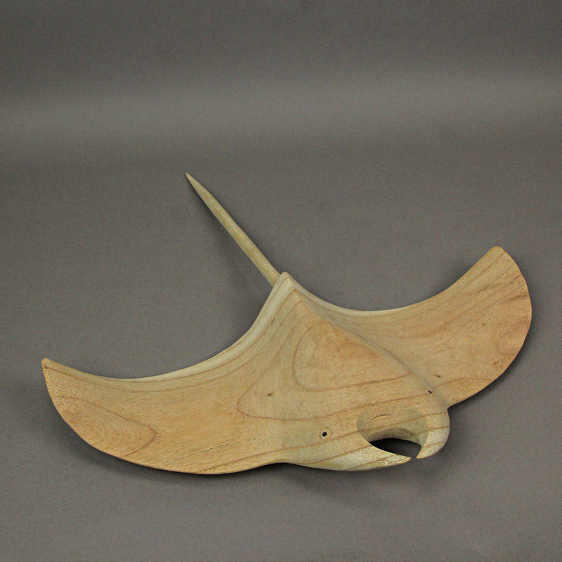 18in & 22in Set - Image 9 - Set of 2 Hand-Carved Natural Brown Wood Stingray Wall Hanging Sculptures - Coastal Manta Ray