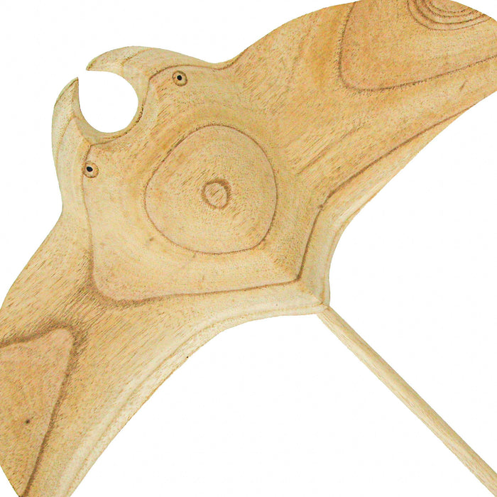 18.25 Inch - Image 7 - Hand-Carved Natural Finish Wooden Stingray Wall Hanging Sculpture - Captivating Manta Ray Home Decor