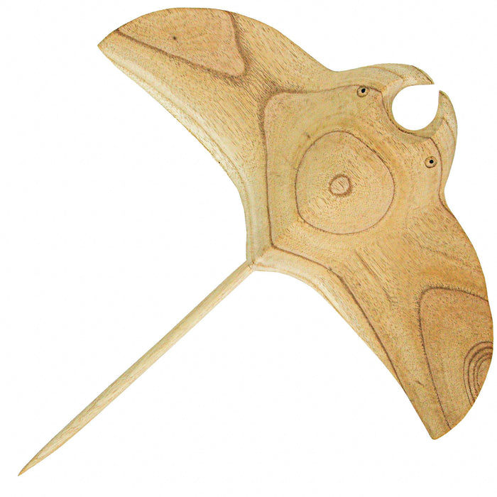 18.25 Inch - Image 8 - Hand-Carved Natural Finish Wooden Stingray Wall Hanging Sculpture - Captivating Manta Ray Home Decor