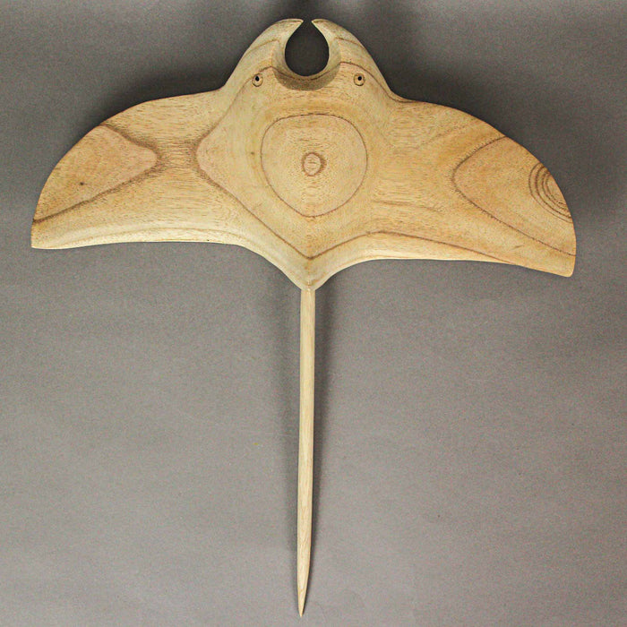 18.25 Inch - Image 10 - Hand-Carved Natural Finish Wooden Stingray Wall Hanging Sculpture - Captivating Manta Ray Home Decor
