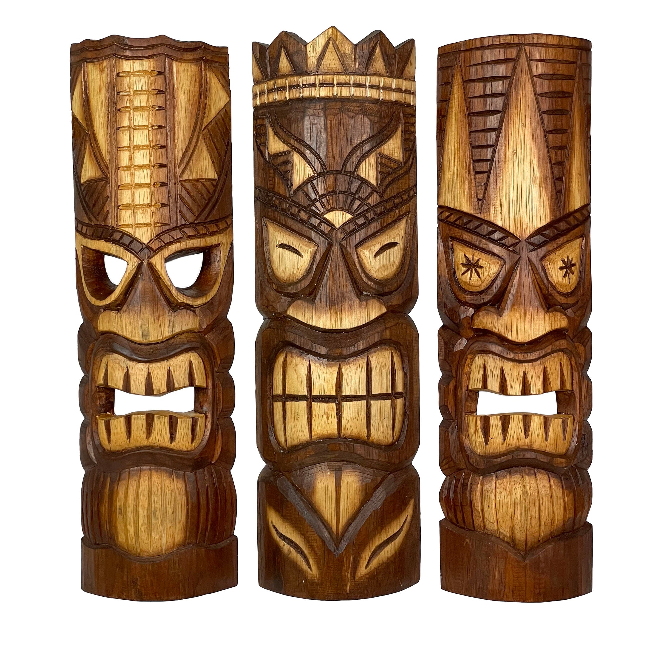 Carved Wood Tiki God Masks Tropical Beach Hawaiian Home Decor — Zeckos