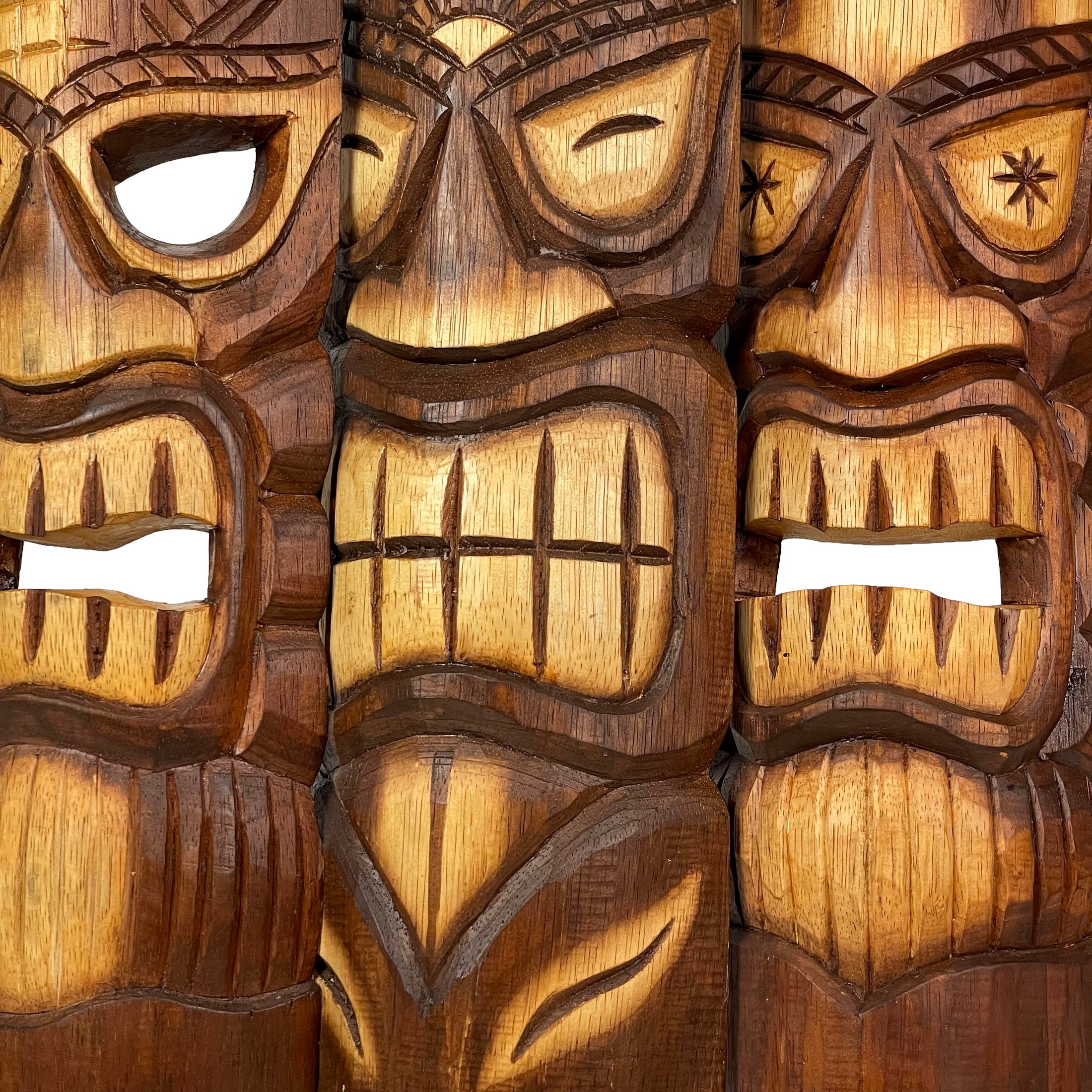 Carved Wood Tiki God Masks Tropical Beach Hawaiian Home Decor — Zeckos