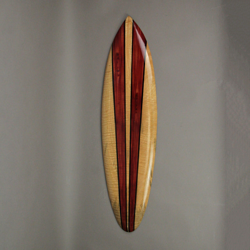 Set of 3 Hand-Carved Painted Striped Wood Surfboard Wall Hangings - Beach Decor Art Accent Pieces - Each 32 Inches Long -