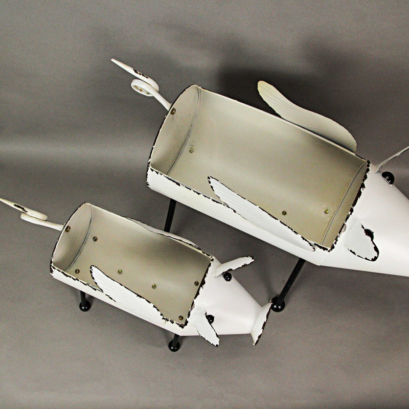 White - Image 3 - Set of 2 Rustic White Finish Metal Flying Pig Standing Planters For Herbs and Flowers - Charming