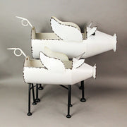 White - Image 5 - Set of 2 Rustic White Finish Metal Flying Pig Standing Planters For Herbs and Flowers - Charming