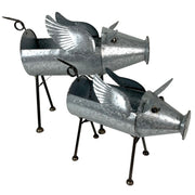 Flying Silver - Image 1 - Set of 2 Flying Pig Planters, 23.5 Inch Distressed Galvanized Gray Metal