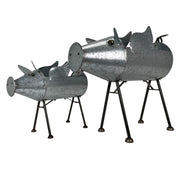 Flying Silver - Image 3 - Set of 2 Flying Pig Planters, 23.5 Inch Distressed Galvanized Gray Metal
